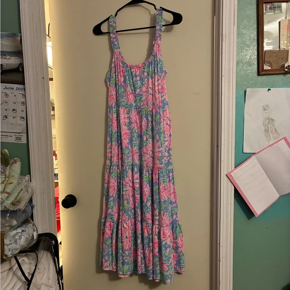 NWOT Loro Midi Dress Peri Blue Print (Sunrise Bay) - Picture 1 of 5